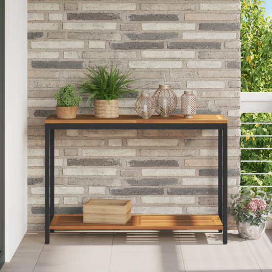 Udendørs Bord Naturligt & Sort 35X110X75 Cm Massivt Træ Og Stål