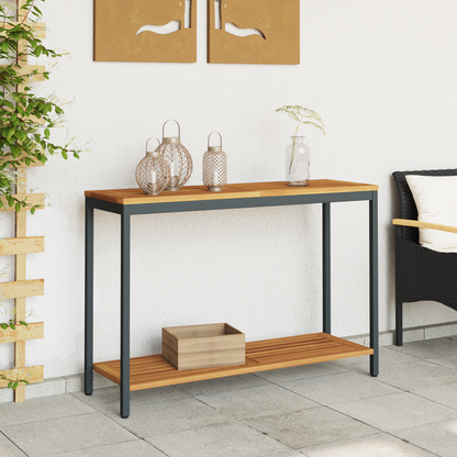 Udendørs Bord Naturligt & Sort 35X110X75 Cm Massivt Træ Og Stål