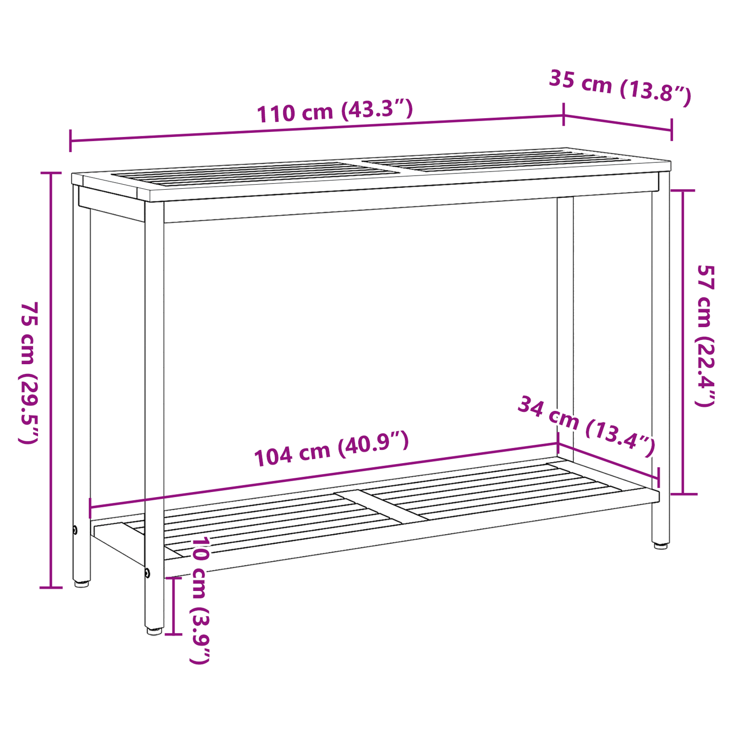 Udendørs Bord Naturligt & Sort 35X110X75 Cm Massivt Træ Og Stål