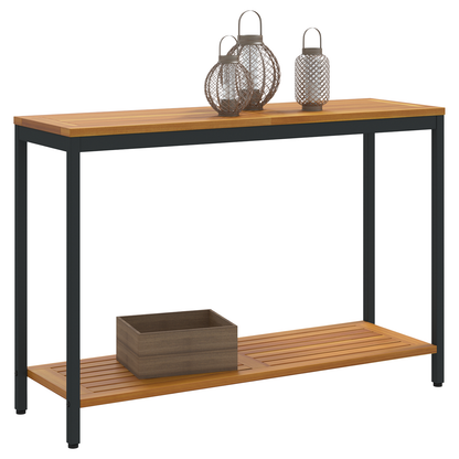 Udendørs Bord Naturligt & Sort 35X110X75 Cm Massivt Træ Og Stål