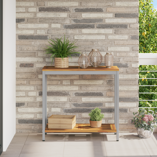 Udendørs Bord Naturlig & Grå 35X80X75 Cm Massivt Træ Og Stål
