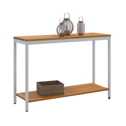 Udendørs Bord Naturligt & Grå 35X110X75 Cm Solid Træ Og Stål