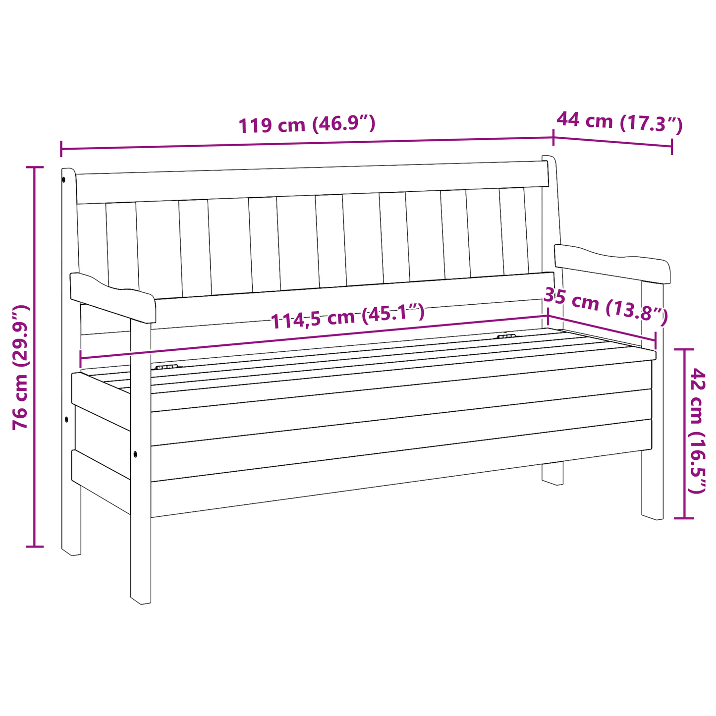 Udendørs Bænk 119X76X44 Cm Massivt Fyrretræ
