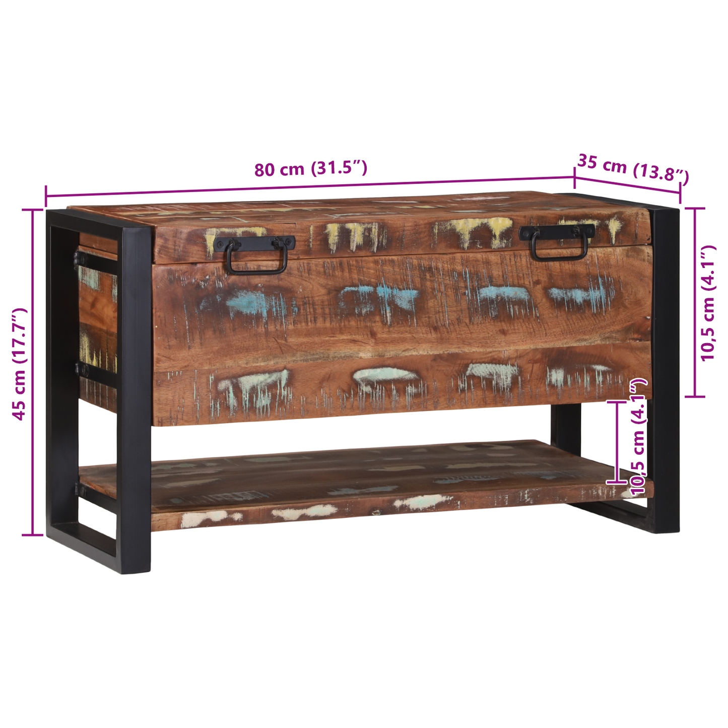 Opbevaringsboks Flerfarvet 80 X 35 X 45 Cm Massivt Genbrugstræ