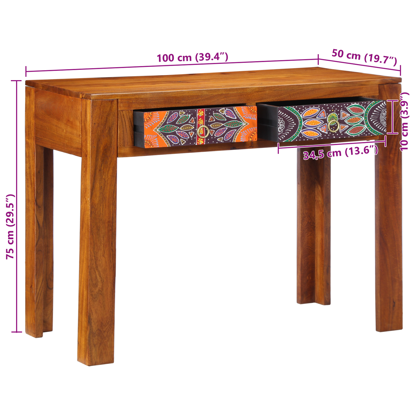 Skrivebord 100X50X75 Cm Solidt Træ Akacietræ