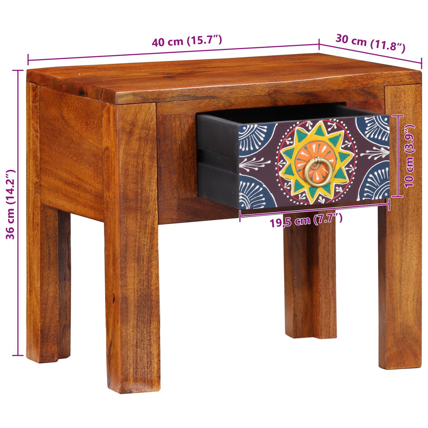 Side Table 40X30X36 Cm Solid Wood Acacia