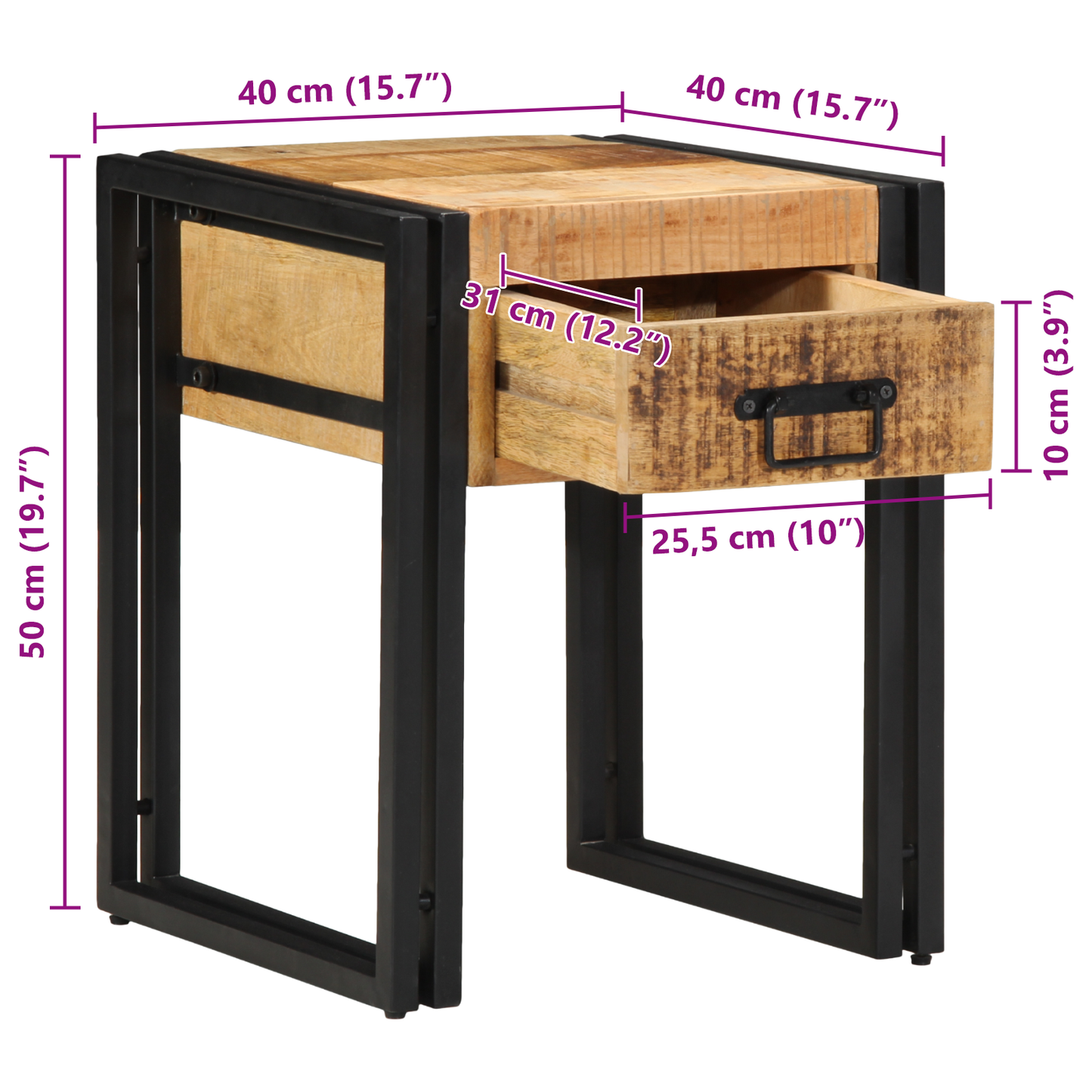 Sidebord 40X40X50 Cm Solid Groft Træ Mango
