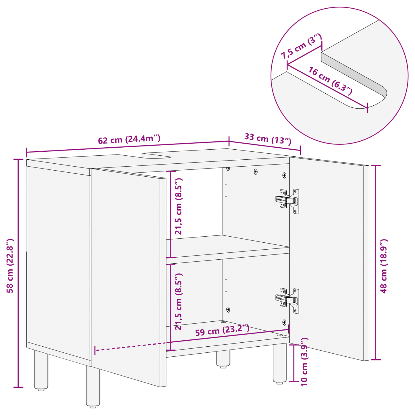 Badeværelsesskabs Vaskeskab Med Hylde Brun Massivt Akacietræ