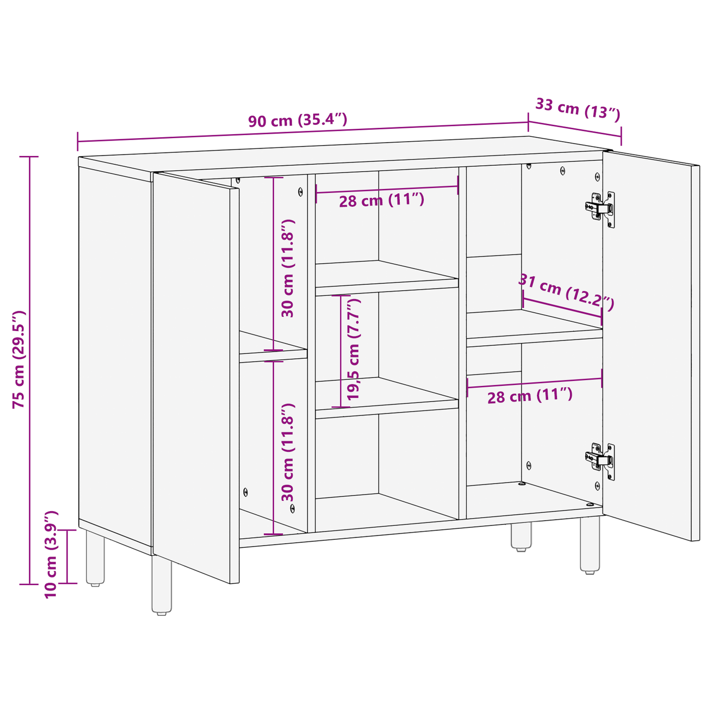 Sideboard Med Hylde Brun 90 X 33 X 75 Cm Massivt Akacietræ