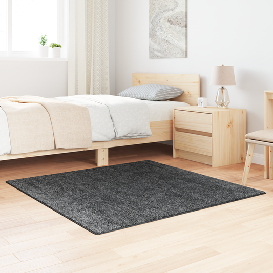 Langhåret Tæppe Med Latexbund Mørkegrå 120X120 Cm