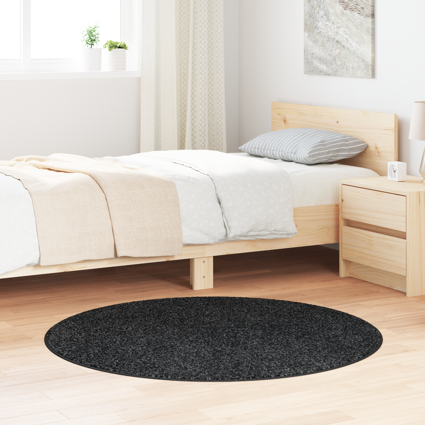 Fuzzy Tæppe Med Latexbund Mørkegrå Ø120 Cm