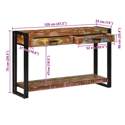 Konsolbord Flerfarvet 120X33X75 Cm Massivt Genbrugstræ