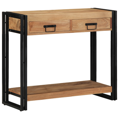 Konsolbord Sort 90X33X75 Cm Massivt Akacietræ Og Metal