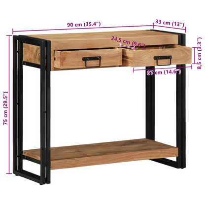 Konsolbord Sort 90X33X75 Cm Massivt Akacietræ Og Metal