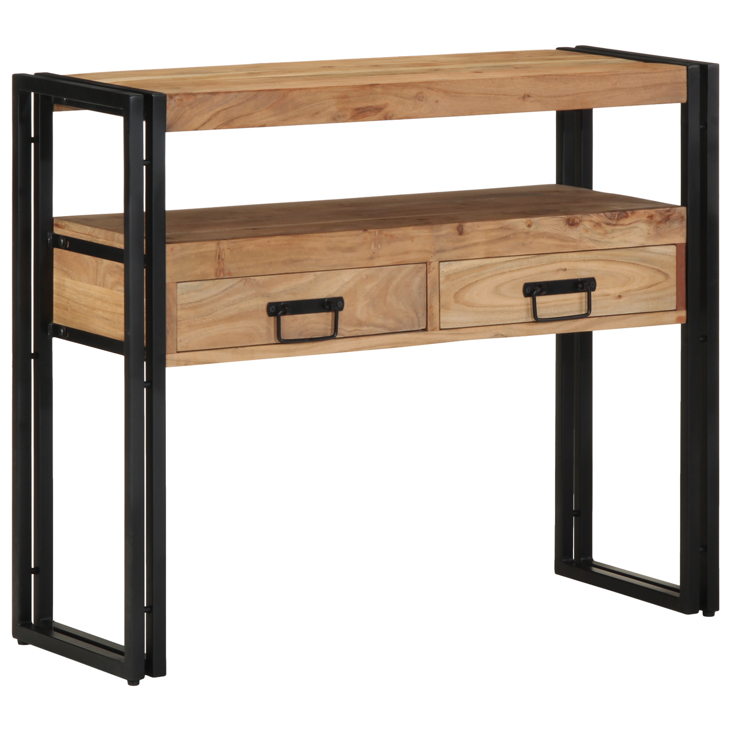 Konsolbord Sort 90X33X75 Cm Massivt Akacietræ Og Metal