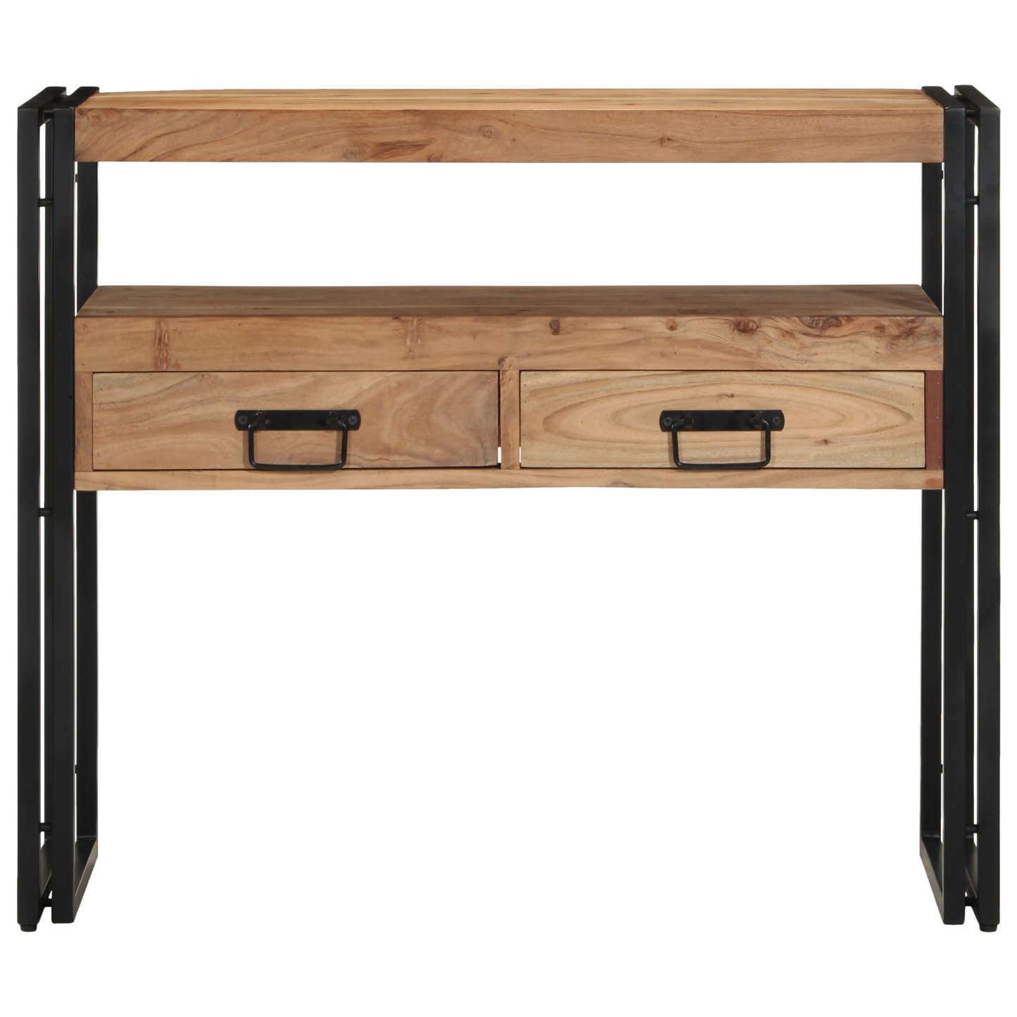 Konsolbord Sort 90X33X75 Cm Massivt Akacietræ Og Metal
