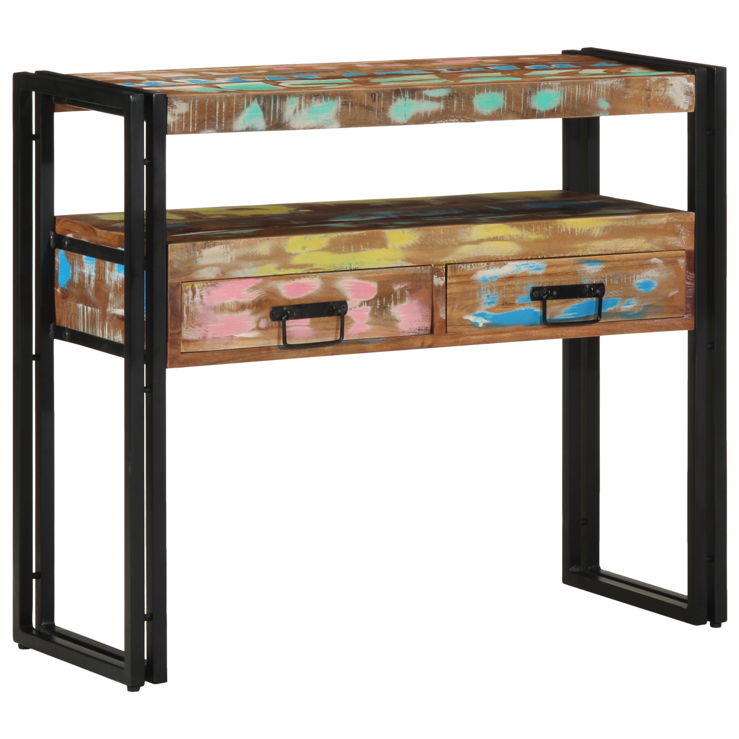 Endeborde Flerfarvet 90X33X75 Cm Solid Genbrugstræ & Metal