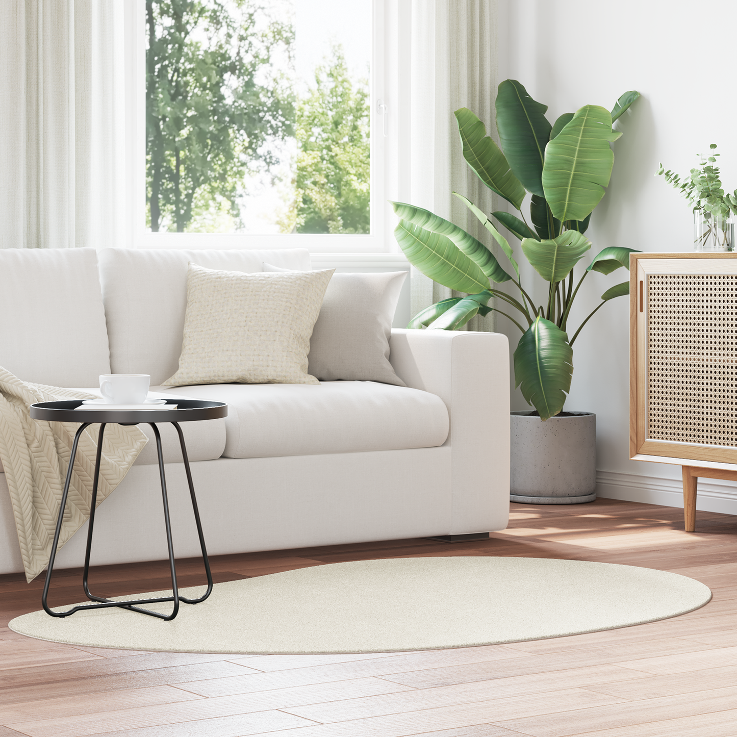 Områdetæppe Creme 120X170 Cm Polyester Skridsikkert