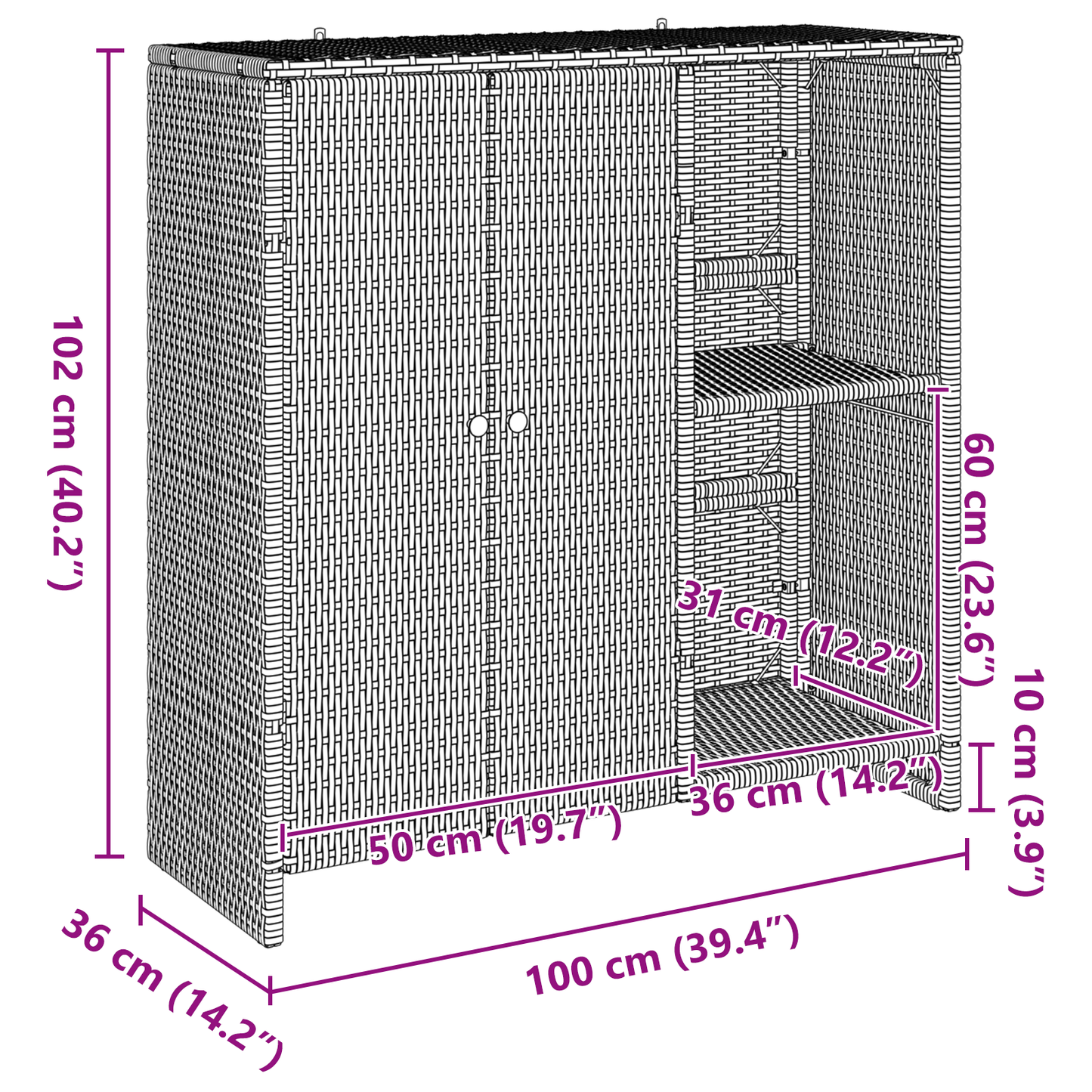 Opbevaringsskab Brun 100X36X102 Cm Rattan