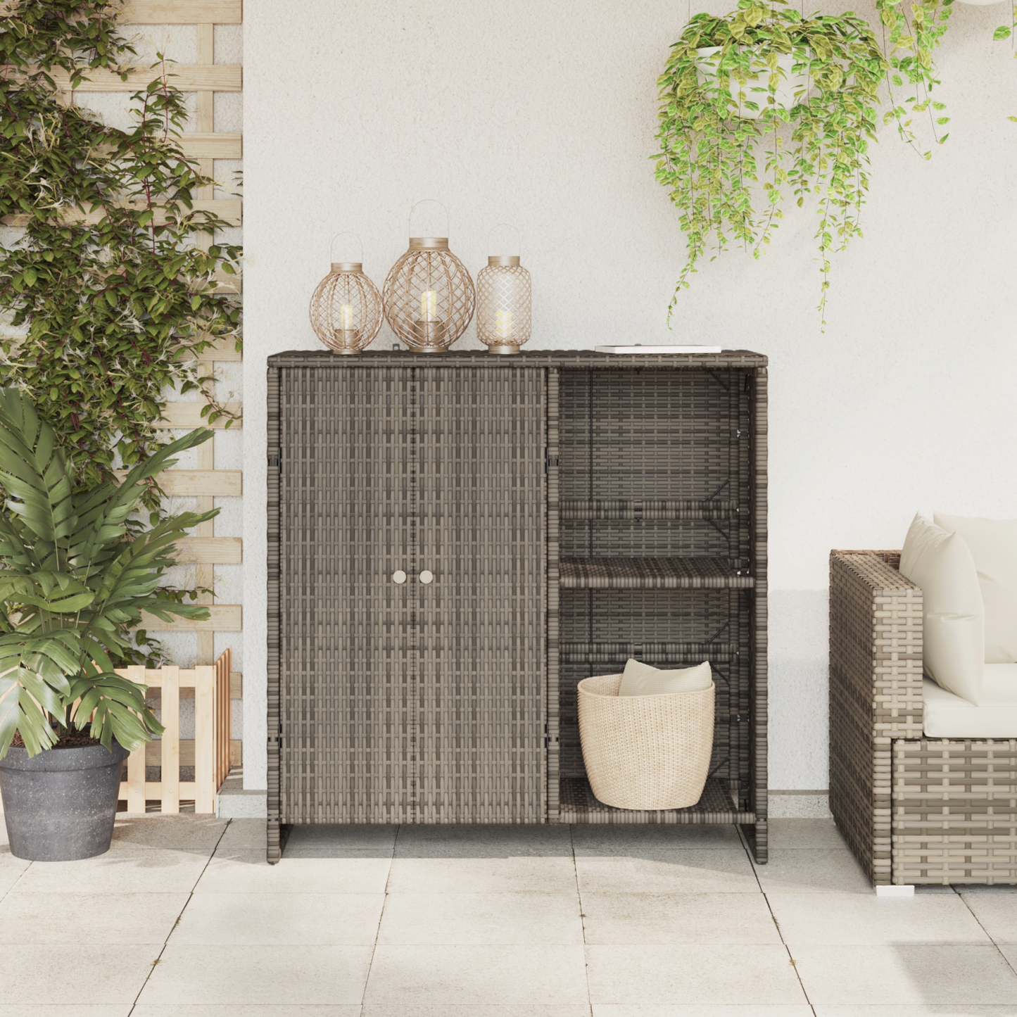 Opbevaringsskab Grå 100X36X102 Cm Rattan