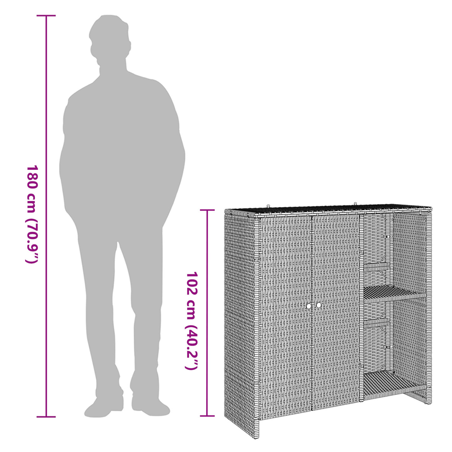 Opbevaringsskab Grå 100X36X102 Cm Rattan