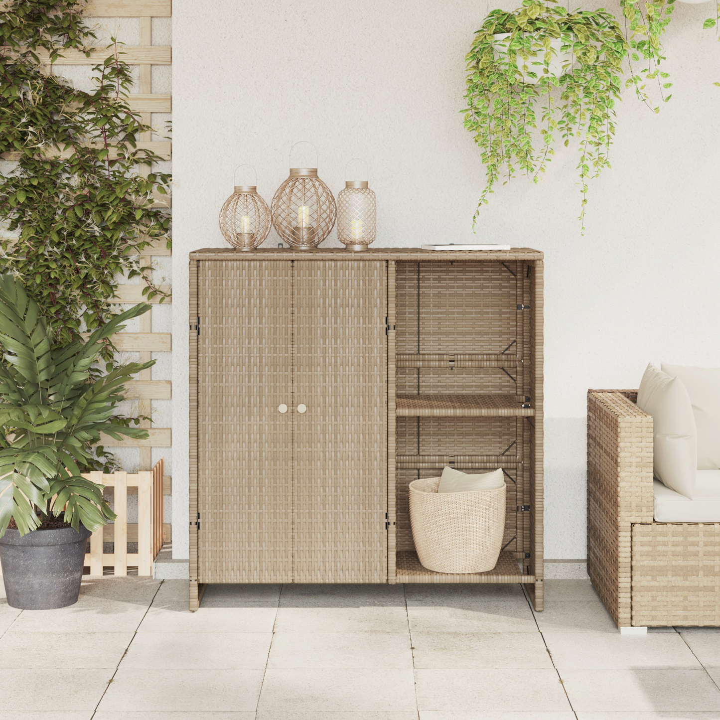 Opbevaringsskab Beige 100X36X102 Cm Rattan