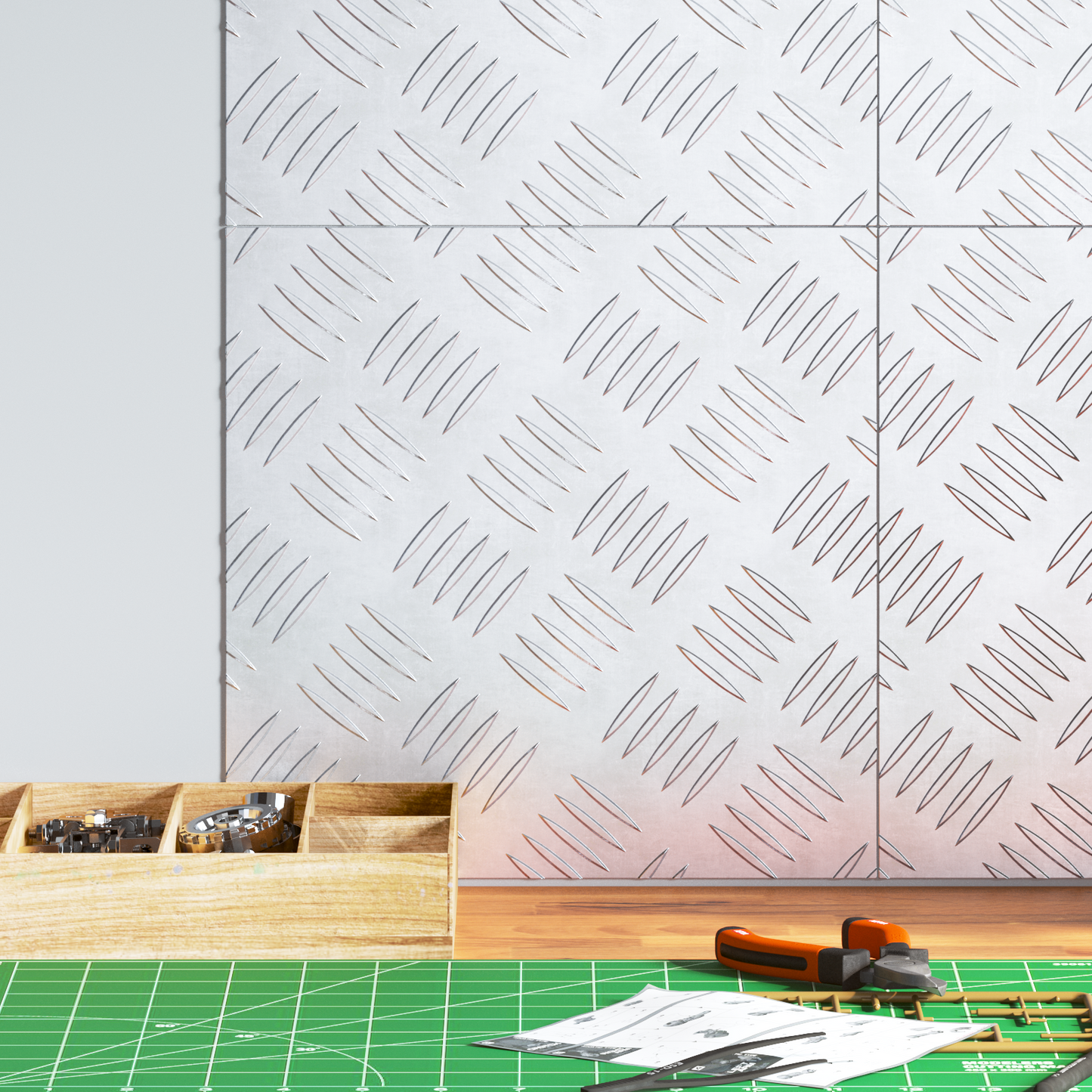 Checker Plader 4 Dele Sølv 30 X 30 Cm Aluminium