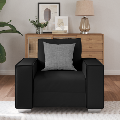 Sort Faux Læder Sofa Stole - 59 Cm
