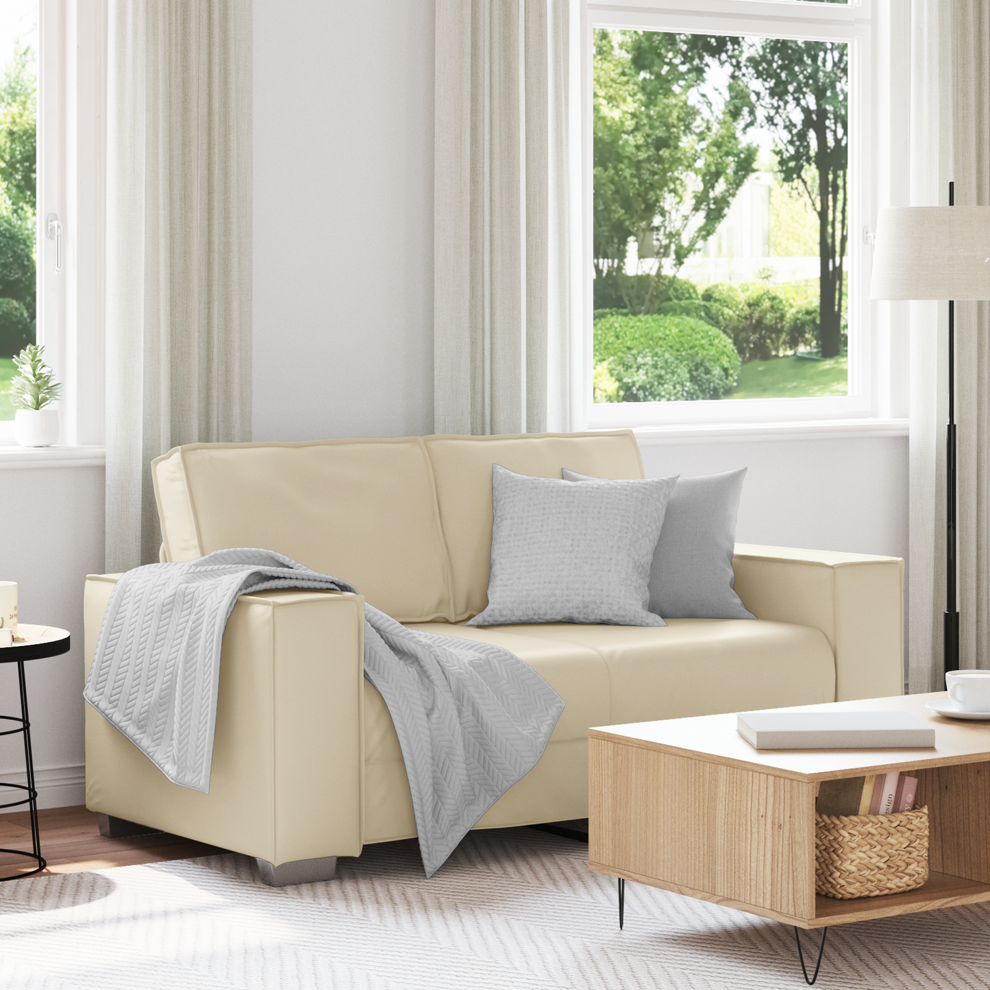 Sovesofa I Cremefarvet Kunstlæder, 120 Cm