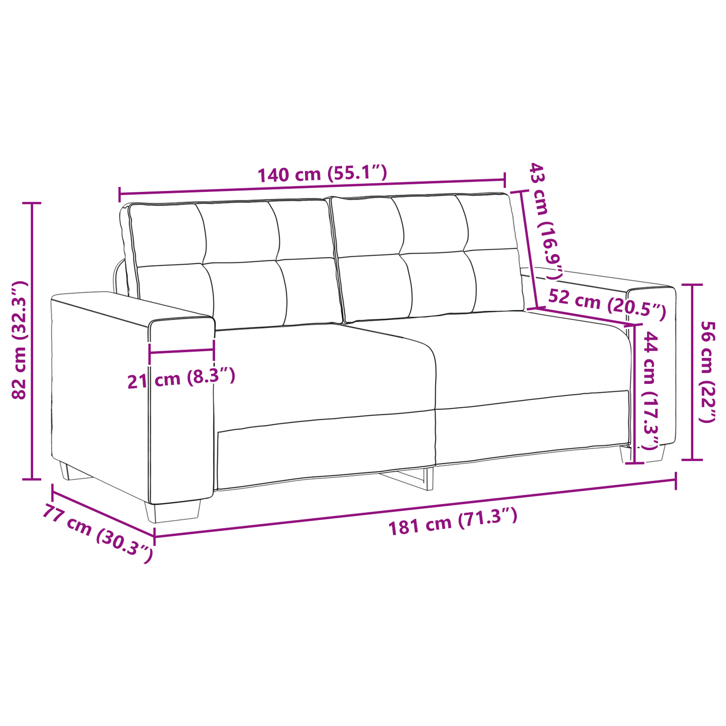Sofa Stol 59 Cm Kunstlæder