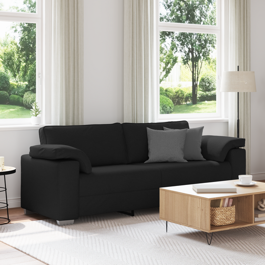 3-Personers Sofa I Sort Stof, 178 Cm
