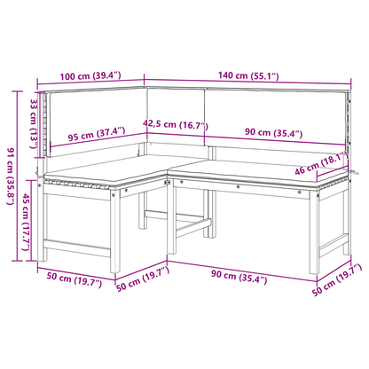 Have Hjørnebænk Brun 140 X 100 X 91Cm Massivt Akacietræ