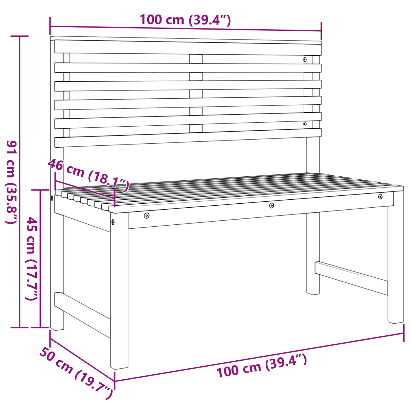 Havebænk Brun 100 X 50 X 91Cm Massivt Akacietræ