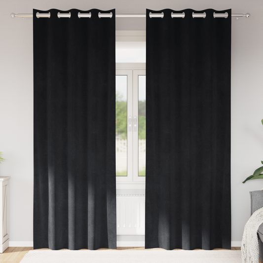 Mørklægningsgardiner Med Øjekanter 2 Stk Sort Velour