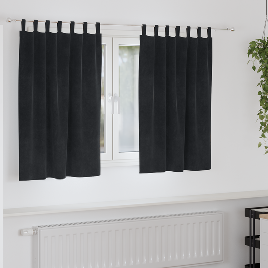 Mørklægningsgardiner Med Ophængsløkker 2 Pcs Sort Fløjl