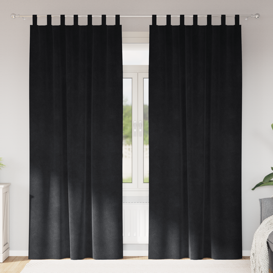 Mørklægningsgardiner Med Ophægs Løkker 2 Stk Sort Velour
