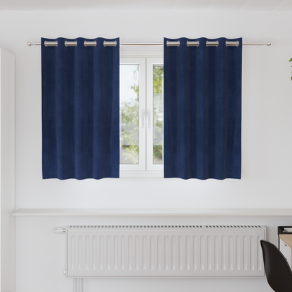Mørklægningsgardiner Med Øjer 2 Stk Mørkeblå Velour