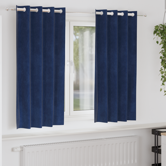 Mørklægningsgardiner Med Øjekanter 2 Stk Mørkeblåt Velour