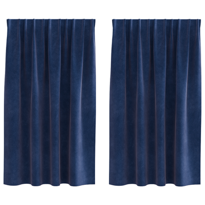 Mørklægningsgardiner Med Topbånd 2 Stk Mørkeblå Velour