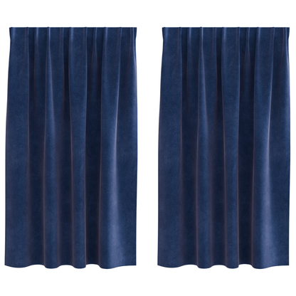 Mørklægningsgardiner Med Topbånd 2 Stk Mørkeblå Velour