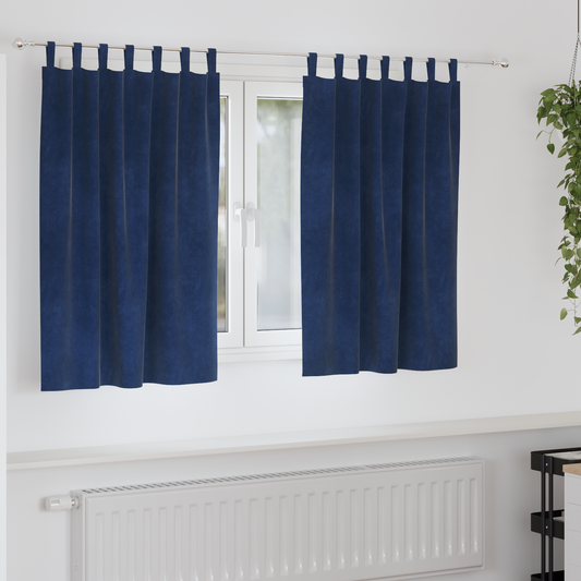 Blackout Gardiner Med Hængehuller 2 Pcs Mørkeblåt Velour