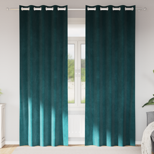 Mørklægningsgardiner Med Øjer 2 Stk Mørkegrøn Velour