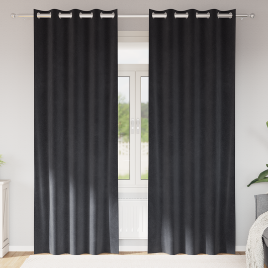 Mørklægningsgardiner Med Øjer 2 Stk Mørkegrå Velour