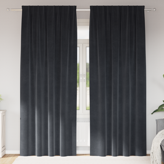 Mørklægningsgardiner Med Topbånd 2 Stk Mørkegrå Velour