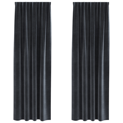 Mørklægningsgardiner Med Topbånd 2 Stk Mørkegrå Velour