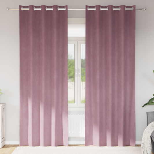 Blackout Gardiner Med Øjer 2 Stk Mørk Pink Velour