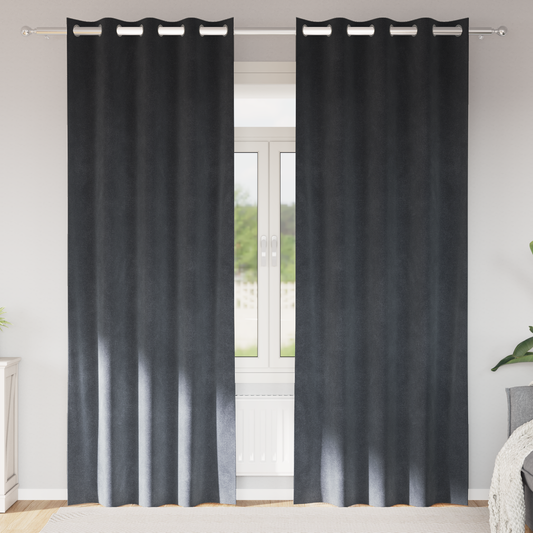 Blackout Gardiner Med Øjer 2 Stk Lys Grå Velour