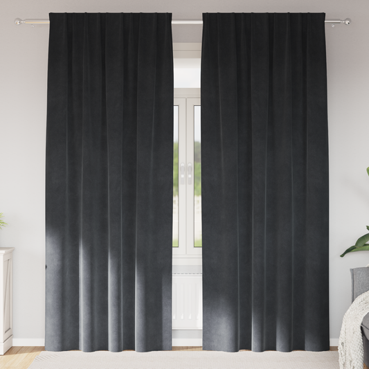 Blackout Gardiner Med Top Tape 2 Stk Lys Grå Velour