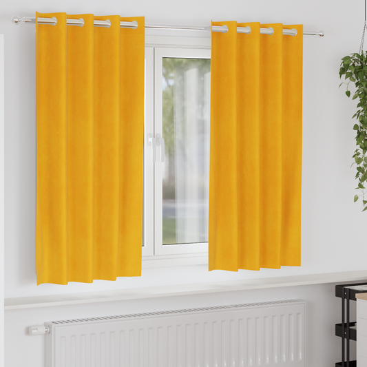 Mørklægningsgardiner Med Øjer 2 Stk Sennepsgul Velour