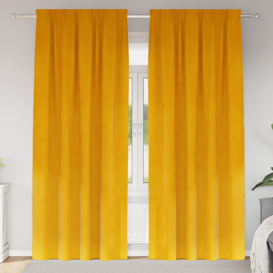 Mørklægningsgardiner Med Top Tape 2 Stk Sennepsgul Velour